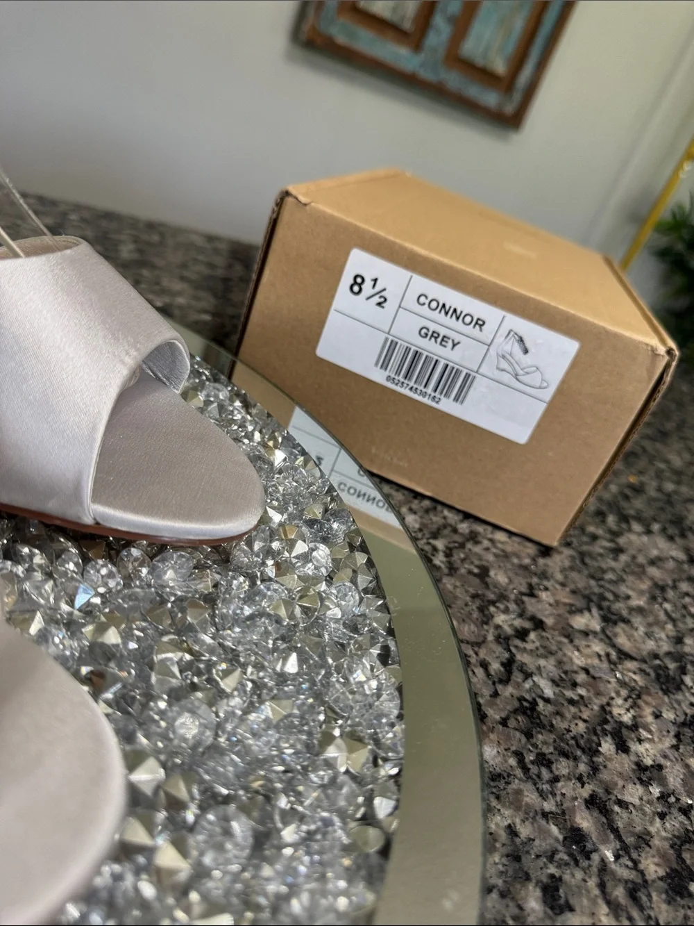 Journee Collection Conner Silver Satin Wedge Sandals Crystal Ankle Strap NEW 8.5